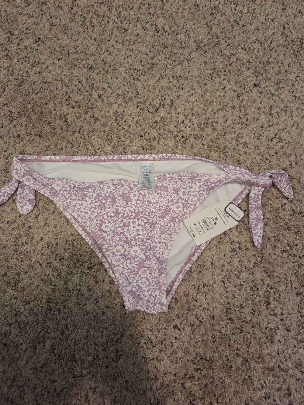 Time and Tru Lavender Floral Tie-Side Bikini Bottom